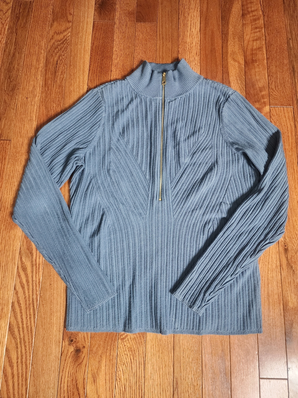 White House Black Market Slate Blue Ribbed Half-Zip Sweater Work Business L
